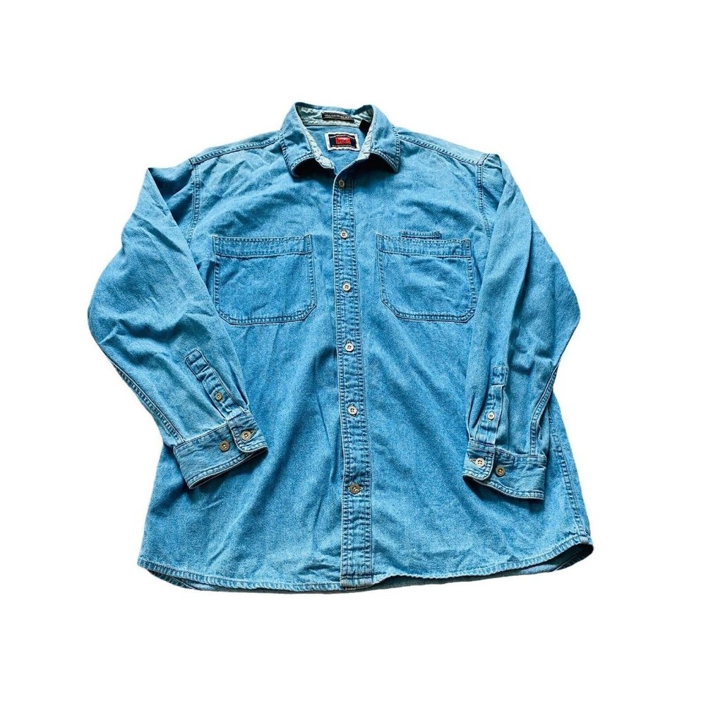Wrangler Hero Men's Button Front Shirt Medium Denim Long Sleeve Blue (N)